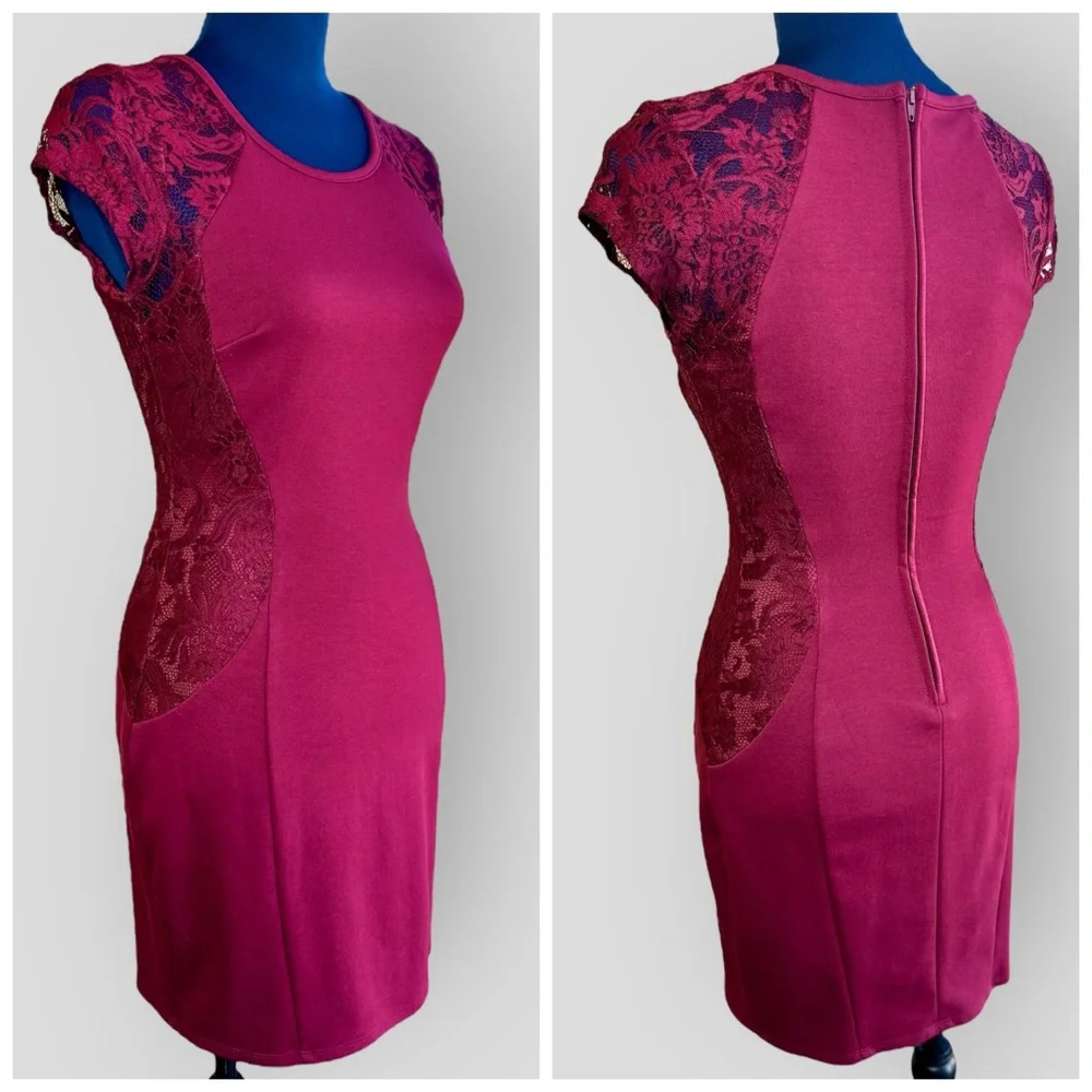 EUC Juniors' IZ Byer Wine Lace Bodycon Dress - Picture 1 of 15